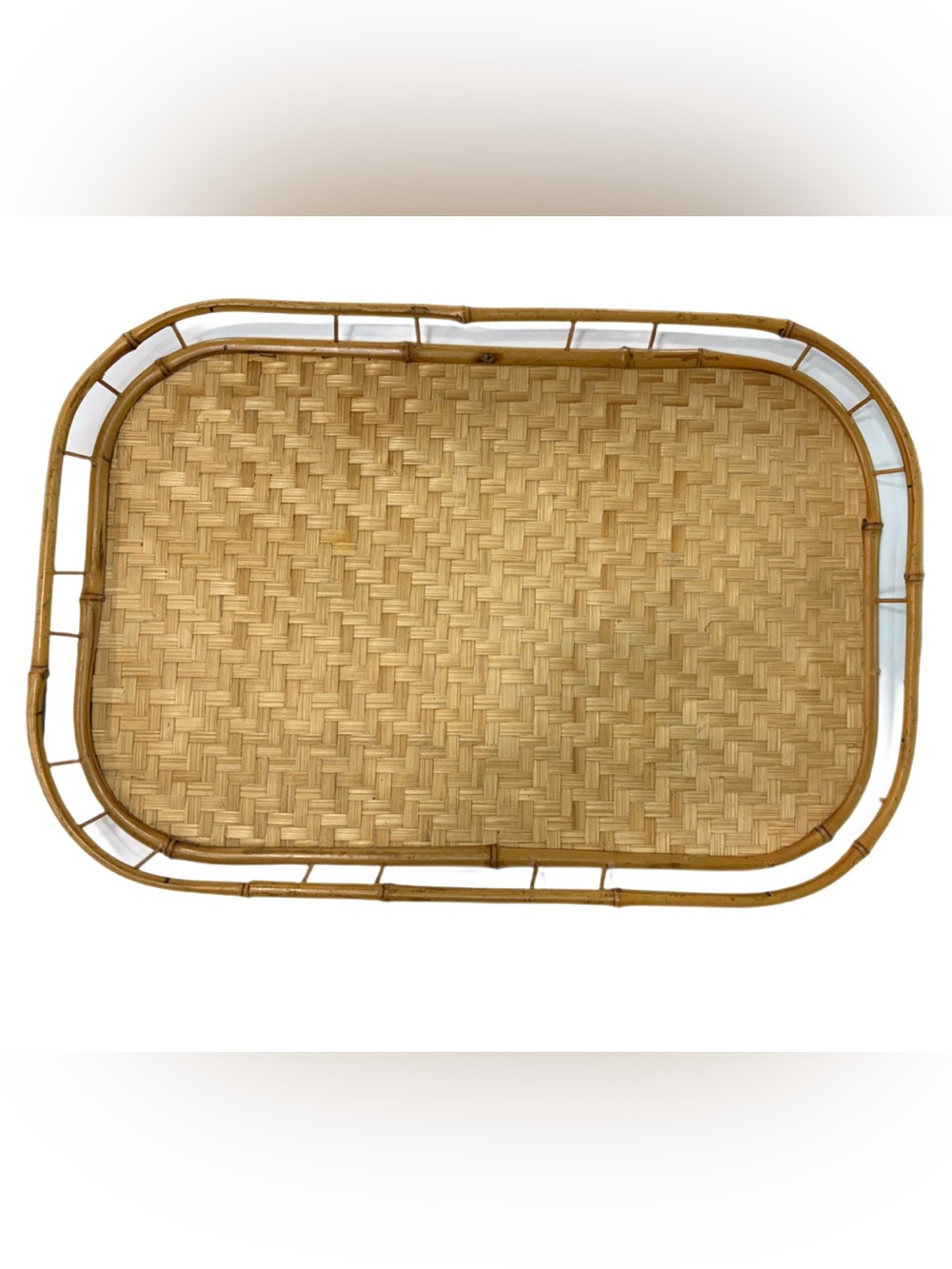 Bamboo Rattan Serving Tray Vtg Mid Century Boho